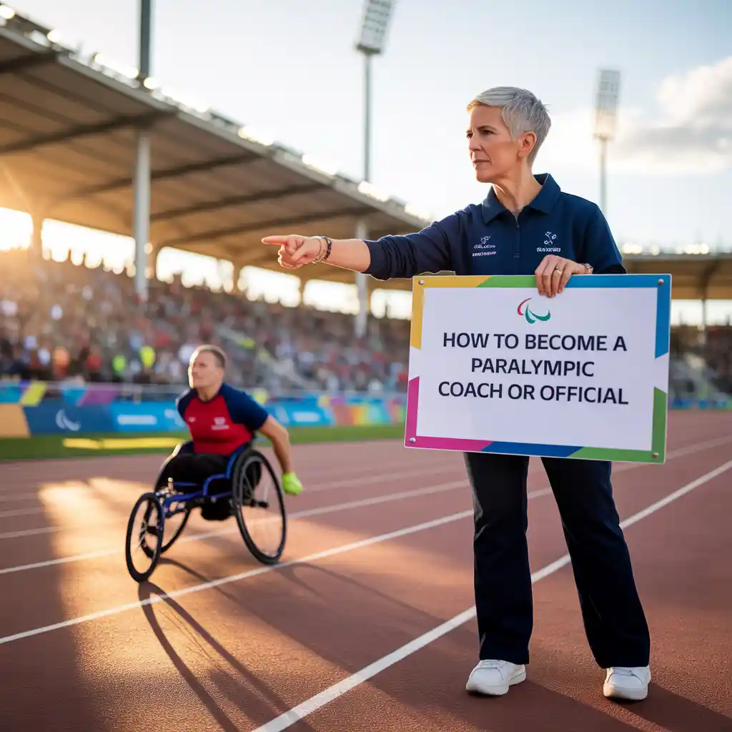 Coach guiding athlete on track.How to Become a Paralympic Coach or Official